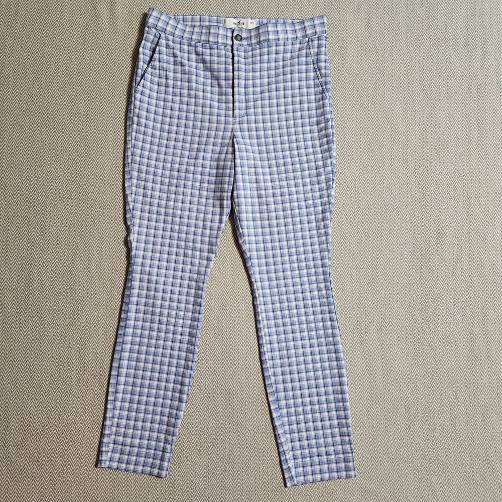 Hollister Ultra High Rise Advanced Stretch Plaid Pants Blue White Large L